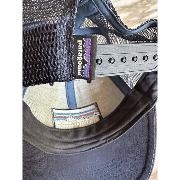 Patagonia Navy Blue Mesh Trucker Hat Adjustable Snapback Logo Cap Unisex - Picture 6 of 6